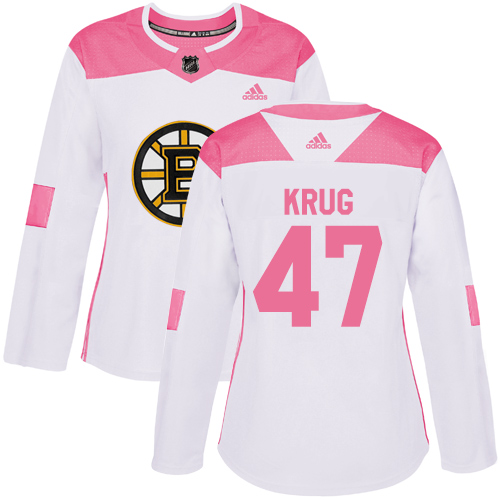 Adidas Bruins #47 Torey Krug White/Pink Authentic Fashion Women's Stitched NHL Jersey